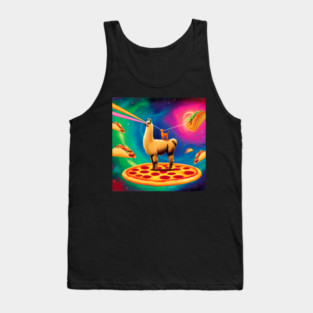 Funny Cat, Llama  with Pizza, Tacos, Lasers Vibrant Tank Top
