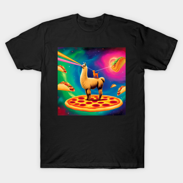 Funny Cat, Llama  with Pizza, Tacos, Lasers Vibrant T-Shirt by logiamerch