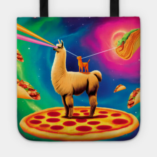 Funny Cat, Llama  with Pizza, Tacos, Lasers Vibrant Tote