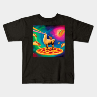 Funny Cat, Llama  with Pizza, Tacos, Lasers Vibrant Kids T-Shirt