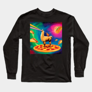 Funny Cat, Llama  with Pizza, Tacos, Lasers Vibrant Long Sleeve T-Shirt