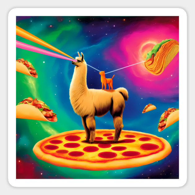 Funny Cat, Llama  with Pizza, Tacos, Lasers Vibrant Magnet by logiamerch