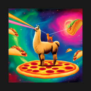 Funny Cat, Llama  with Pizza, Tacos, Lasers Vibrant T-Shirt