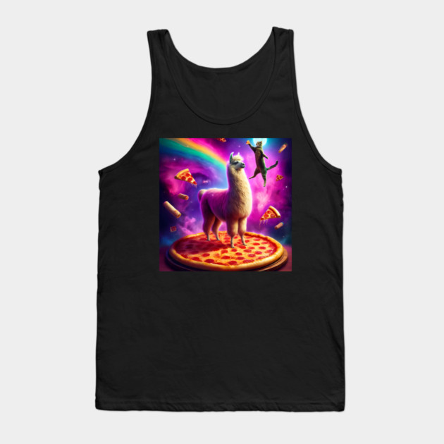 Funny Cat, Llama with Pizza and Tacos Vibrant Tank Top by logiamerch