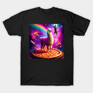 Funny Cat, Llama with Pizza and Tacos Vibrant T-Shirt