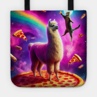 Funny Cat, Llama with Pizza and Tacos Vibrant Tote