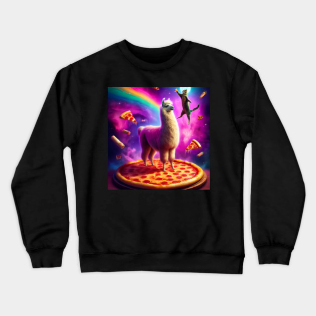 Funny Cat, Llama with Pizza and Tacos Vibrant Crewneck Sweatshirt by logiamerch