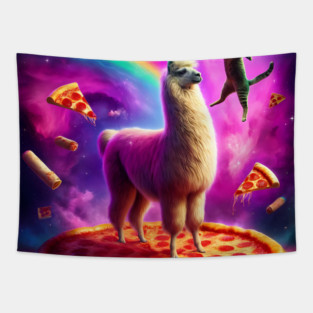 Funny Cat, Llama with Pizza and Tacos Vibrant Tapestry