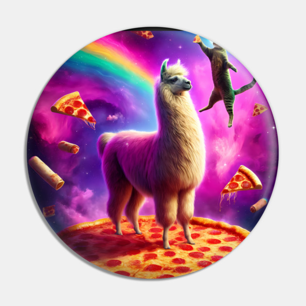Funny Cat, Llama with Pizza and Tacos Vibrant Pin by logiamerch