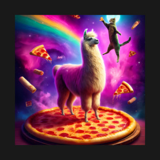 Funny Cat, Llama with Pizza and Tacos Vibrant T-Shirt