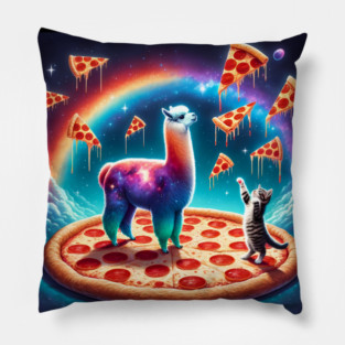 Funny Cat, Llama with Pizza Vibrant Pillow