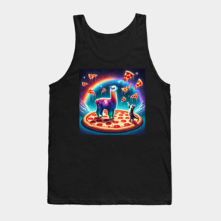 Funny Cat, Llama with Pizza Vibrant Tank Top
