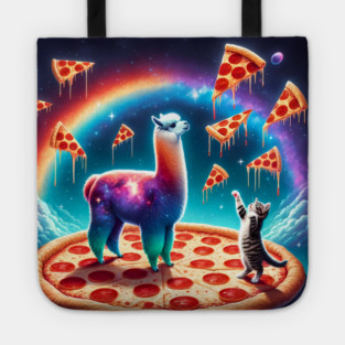 Funny Cat, Llama with Pizza Vibrant Tote
