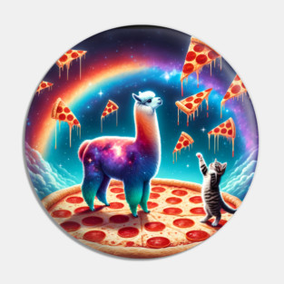 Funny Cat, Llama with Pizza Vibrant Pin