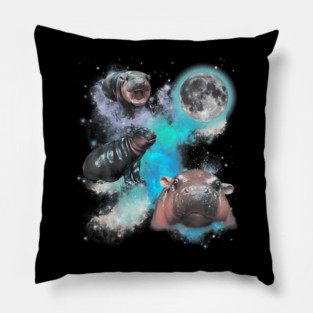 Moo Deng Three Moo Deng Moon Funny Hippo Pillow