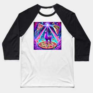 Funny Llama with Pizza and Tacos Vibrant Baseball T-Shirt