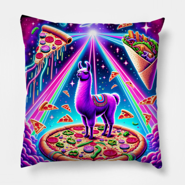 Funny Llama with Pizza and Tacos Vibrant Pillow by logiamerch