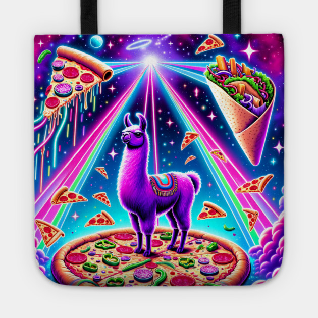 Funny Llama with Pizza and Tacos Vibrant Tote by logiamerch