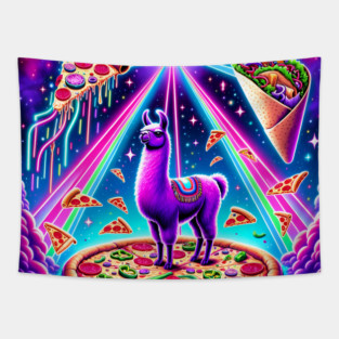 Funny Llama with Pizza and Tacos Vibrant Tapestry
