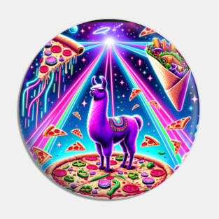 Funny Llama with Pizza and Tacos Vibrant Pin