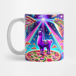 Funny Llama with Pizza and Tacos Vibrant Mug