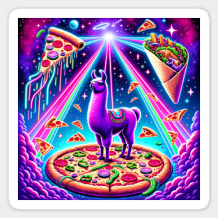 Funny Llama with Pizza and Tacos Vibrant Sticker