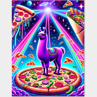 Funny Llama with Pizza and Tacos Vibrant Posters and Art