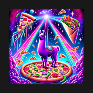 Funny Llama with Pizza and Tacos Vibrant T-Shirt