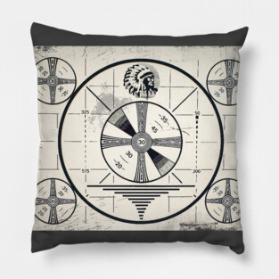 Retro distressed Indian Chief Monoscope test pattern Pillow