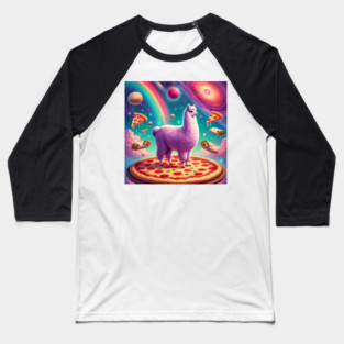 Funny Llama with Pizza and Tacos Vibrant Baseball T-Shirt