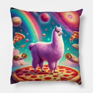 Funny Llama with Pizza and Tacos Vibrant Pillow