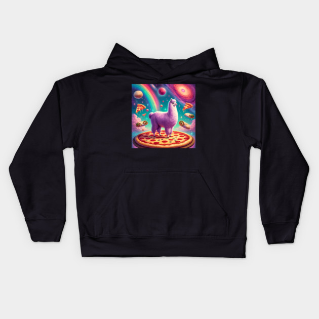 Funny Llama with Pizza and Tacos Vibrant Kids Hoodie by logiamerch