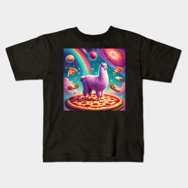 Funny Llama with Pizza and Tacos Vibrant Kids T-Shirt by logiamerch