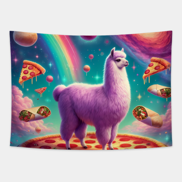 Funny Llama with Pizza and Tacos Vibrant Tapestry by logiamerch