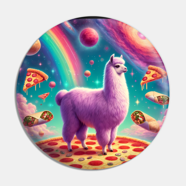 Funny Llama with Pizza and Tacos Vibrant Pin by logiamerch