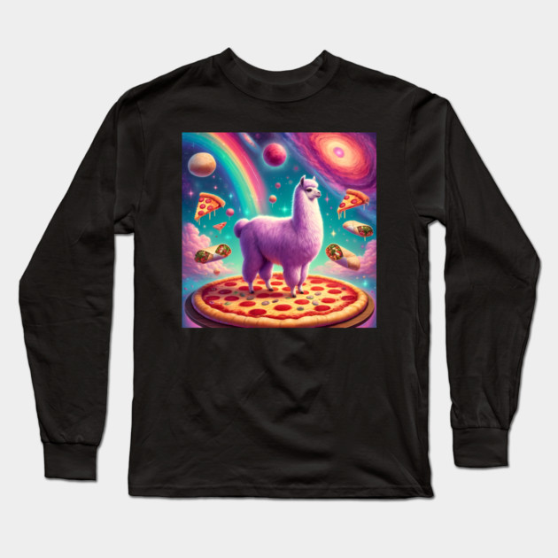 Funny Llama with Pizza and Tacos Vibrant Long Sleeve T-Shirt by logiamerch