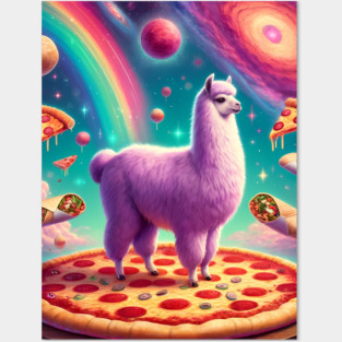 Funny Llama with Pizza and Tacos Vibrant Posters and Art