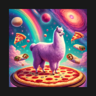 Funny Llama with Pizza and Tacos Vibrant T-Shirt