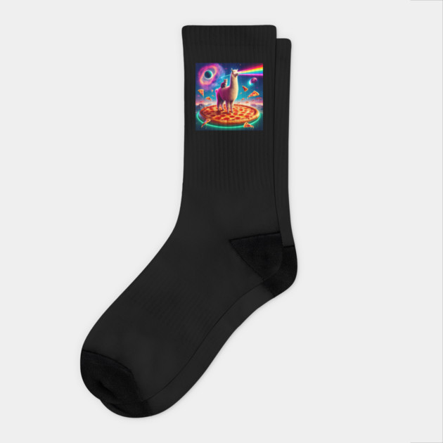 Funny Llama with Cat, Pizza and Tacos Vibrant Socks by logiamerch