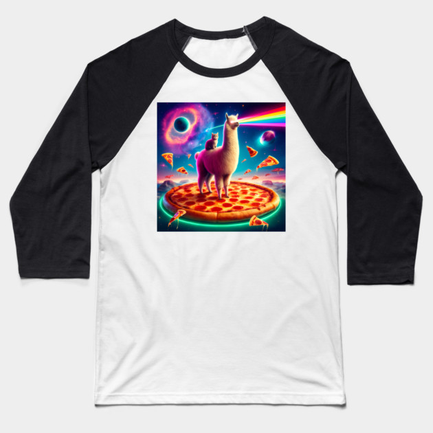 Funny Llama with Cat, Pizza and Tacos Vibrant Baseball T-Shirt by logiamerch