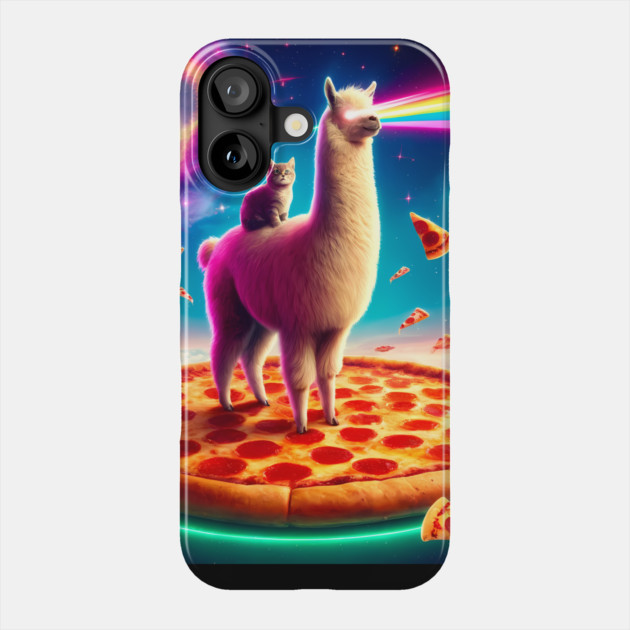 Funny Llama with Cat, Pizza and Tacos Vibrant Phone Case by logiamerch