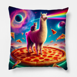Funny Llama with Cat, Pizza and Tacos Vibrant Pillow