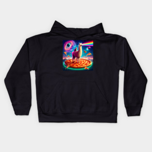 Funny Llama with Cat, Pizza and Tacos Vibrant Kids Hoodie
