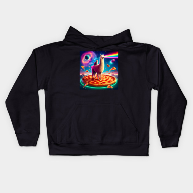 Funny Llama with Cat, Pizza and Tacos Vibrant Kids Hoodie by logiamerch