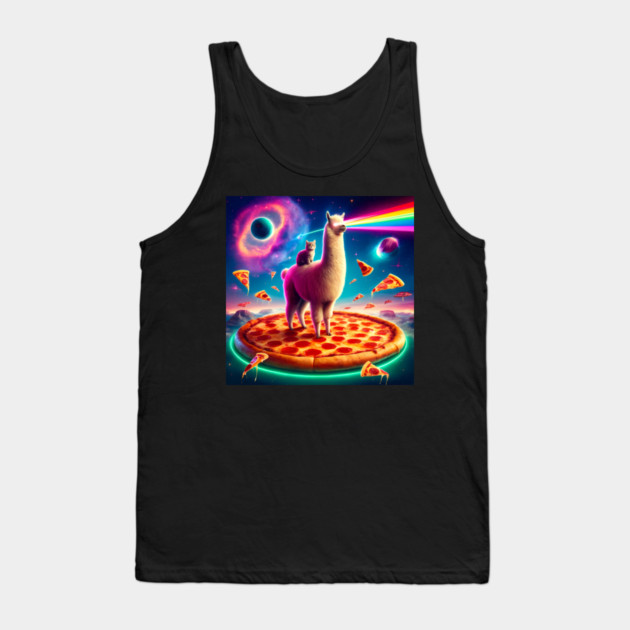 Funny Llama with Cat, Pizza and Tacos Vibrant Tank Top by logiamerch