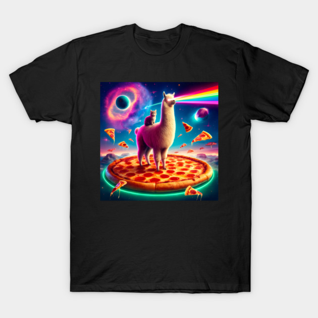 Funny Llama with Cat, Pizza and Tacos Vibrant T-Shirt by logiamerch