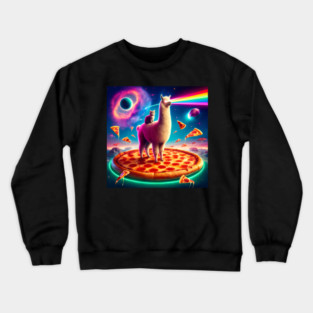 Funny Llama with Cat, Pizza and Tacos Vibrant Crewneck Sweatshirt