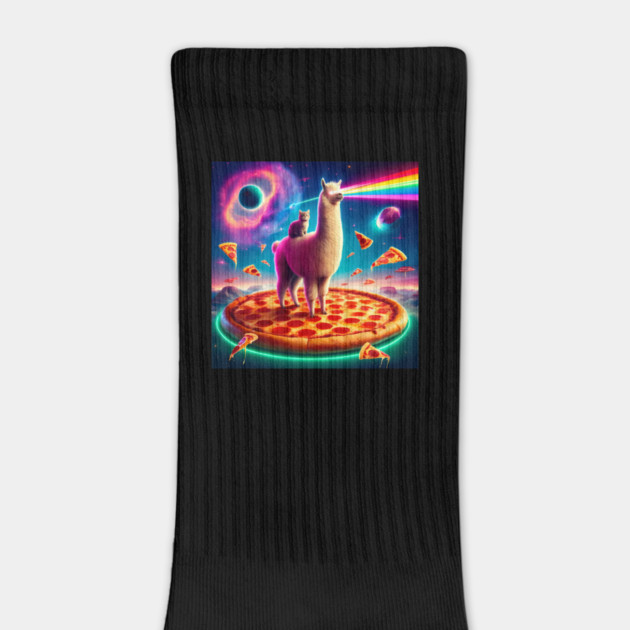 Funny Llama with Cat, Pizza and Tacos Vibrant by logiamerch