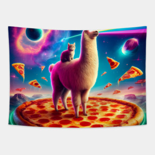 Funny Llama with Cat, Pizza and Tacos Vibrant Tapestry