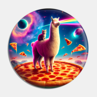 Funny Llama with Cat, Pizza and Tacos Vibrant Pin